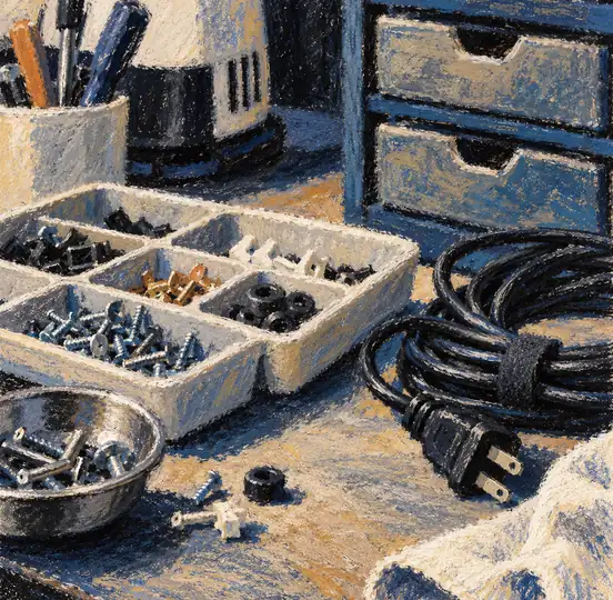 Illustration of repair businesses equipment and workspace